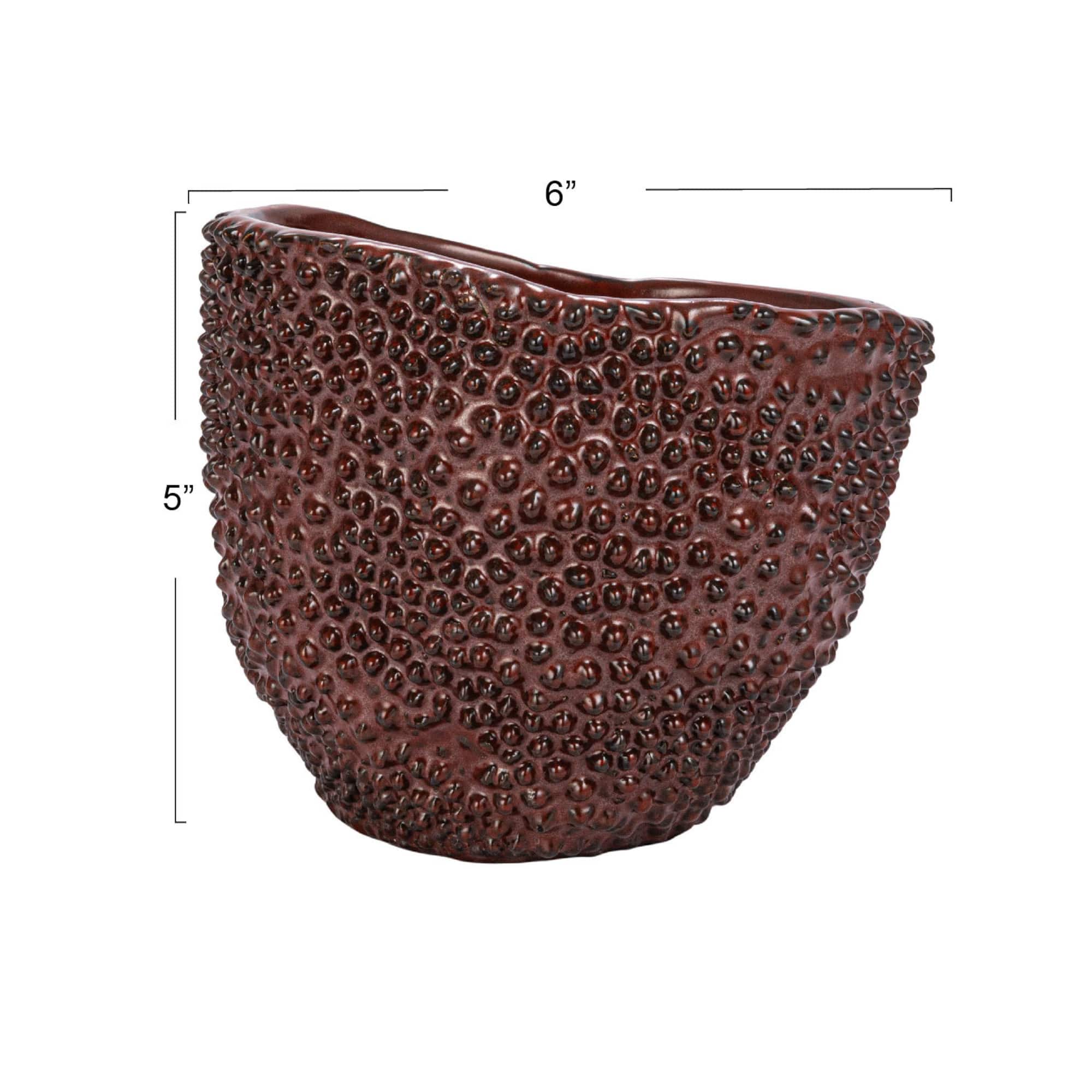 Hello Honey® 6" Brown Reactive Glaze Stoneware Organic Shaped Planter with Raised Dots